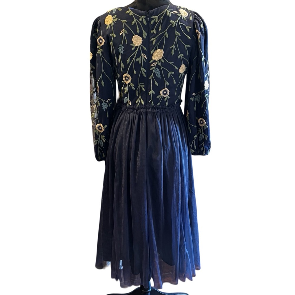 JessaKae Leah Ryder Navy Floral Embroidered Midi Dress, Tulle Skirt, Small - Picture 5 of 14